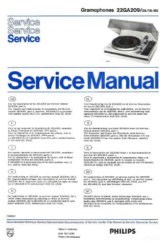PHILIPS 22GA209 GRAMOPHONES SERVICE MANUAL INC PCBS SCHEM DIAG AND PARTS LIST 17 PAGES ENG DEUT FRANC MULTI