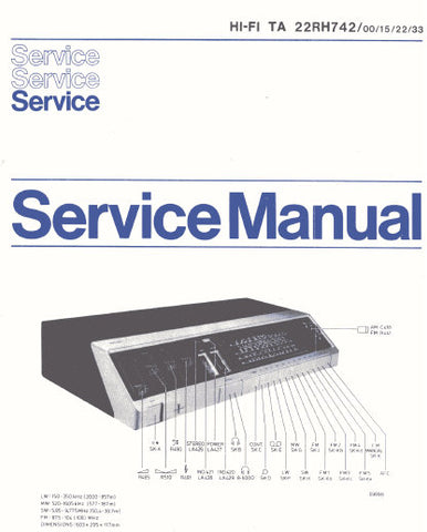 PHILIPS 22RH742 TUNER AMPLIFIER SERVICE MANUAL INC PCBS SCHEM DIAGS AND PARTS LIST 26 PAGES ENG DEUT FRANC NL ITAL