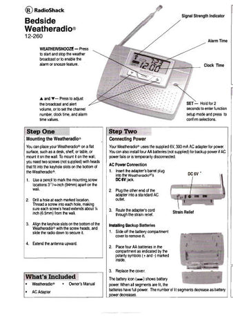 RADIOSHACK REALISTIC 12-260 BEDSIDE WEATHERADIO OWNER'S MANUAL 5 PAGES ENG