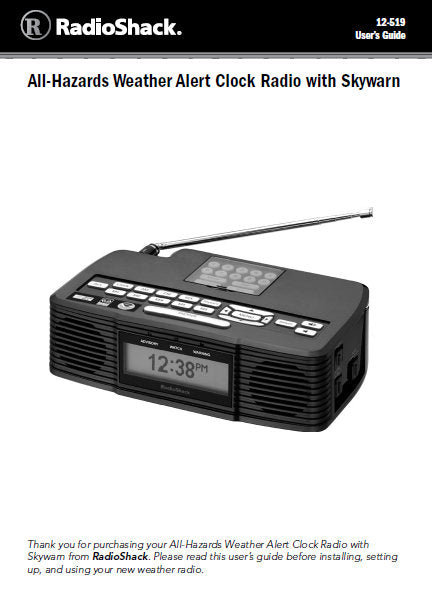 RADIOSHACK REALISTIC 12-519 ALL HAZARDS WEATHER ALERT CLOCK RADIO WITH SKYWARN USER'S GUIDE 24 PAGES ENG
