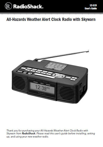 RADIOSHACK REALISTIC 12-519 ALL HAZARDS WEATHER ALERT CLOCK RADIO WITH SKYWARN USER'S GUIDE 24 PAGES ENG