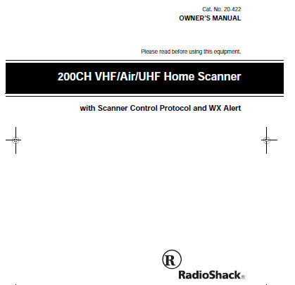 RADIOSHACK REALISTIC 20-422 200CH VHF AIR UHF HOME SCANNER OWNER'S MANUAL 32 PAGES ENG