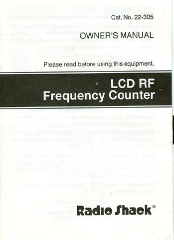 RADIOSHACK REALISTIC 22-305 LCD RF FREQUENCY COUNTER OWNER'S MANUAL 11 PAGES ENG