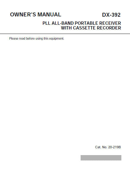 RADIOSHACK REALISTIC DX-392 PLL ALL BAND PORTABLE RECEIVER WITH CASSETTE RECORDER OWNER'S MANUAL 40 PAGES ENG