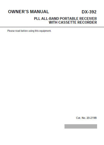 RADIOSHACK REALISTIC DX-392 PLL ALL BAND PORTABLE RECEIVER WITH CASSETTE RECORDER OWNER'S MANUAL 40 PAGES ENG