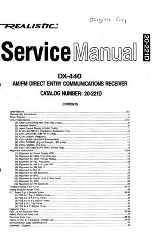 RADIOSHACK REALISTIC DX-440 AM FM DIRECT ENTRY COMMUNICATIONS RECEIVER SERVICE MANUAL INC BLK DIAG PCBS SCHEM DIAG AND PARTS LIST 59 PAGES ENG