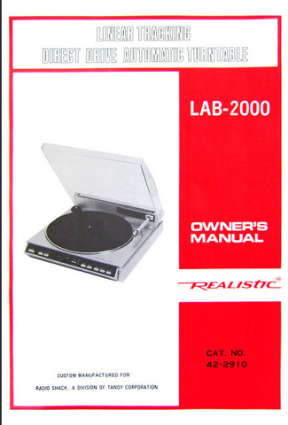 RADIOSHACK REALISTIC LAB-2000 LINEAR TRACKING DIRECT DRIVE AUTOMATIC TURNTABLE OWNER'S MANUAL 8 PAGES ENG
