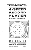 RADIOSHACK REALISTIC MODEL 10 4 SPEED RECORD PLAYER OWNERS MANUAL 8 PAGES ENG