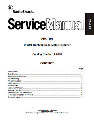 RADIOSHACK REALISTIC PRO-197 DIGITAL TRUNKING BASE MOBILE SCANNER SERVICE MANUAL INC BLK DIAG PCBS SCHEM DIAGS AND PARTS LIST 75 PAGES ENG