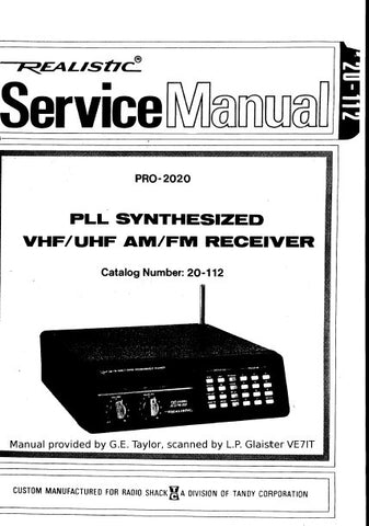 RADIOSHACK REALISTIC PRO-2020 PLL SYNTHESIZED UHF VHF AM FM RECEIVER SERVICE MANUAL INC WIRING DIAG PCBS SCHEM DIAGS AND PARTS LIST 38 PAGES ENG