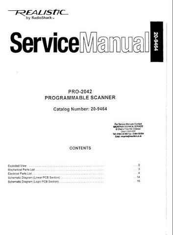 RADIOSHACK REALISTIC PRO-2042 PROGRAMMABLE SCANNER SERVICE MANUAL INC SCHEM DIAGS AND PARTS LIST 19 PAGES ENG