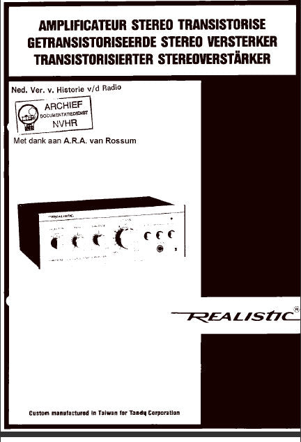 RADIOSHACK REALISTIC SA-102 AMPLIFICATEUR STEREO TRANSISTORISE UTILISATION DE VOTRE AMPLIFATEUR BEDIENUNGSANLEITUNG MIT SCHEM DIAG 24 PAGES ENG