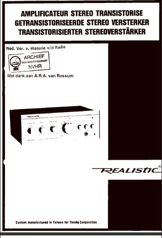 RADIOSHACK REALISTIC SA-102 AMPLIFICATEUR STEREO TRANSISTORISE UTILISATION DE VOTRE AMPLIFATEUR BEDIENUNGSANLEITUNG MIT SCHEM DIAG 24 PAGES ENG