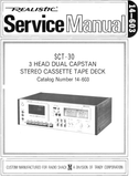 RADIOSHACK REALISTIC SCT-30 3 HEAD DUAL CAPSTAN STEREO CASSETTE TAPE DECK SERVICE MANUAL INC BLK DIAG PCBS SCHEM DIAG AND PARTS LIST 38 PAGES ENG