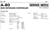ROLAND A-80 MIDI KEYBOARD CONTROLLER SERVICE NOTES INC BLK DIAG PCB'S CIRCUIT DIAGS AND PARTS LIST 21 PAGES ENG JP