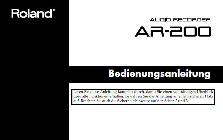 ROLAND AR-200 AUDIO RECORDER BEDIENUNGSANLEITUNG 72 SEITE DEUT