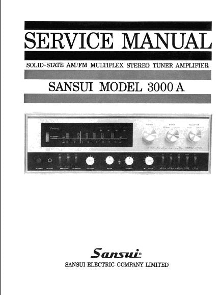 SANSUI 3000A SOLID STATE AM FM MULTIPLEX STEREO TUNER AMPLIFIER SERVICE MANUAL INC BLK DIAG PCBS SCHEM DIAG AND PARTS LIST 39 PAGES ENG