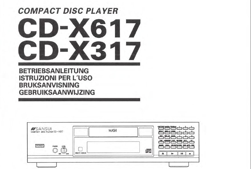 SANSUI CD-X317 CD-X617 CD PLAYER BETRIEBSANLEITUNG INC ANSCHLUSSE 88 PAGES DEUT ITAL SVENSKA NL