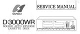 SANSUI  D-3000WR DOUBLE AUTO REVERSE STEREO CASSETTE TAPE DECK SERVICE MANUAL INC BLK DIAGS SCHEMS PCBS AND PARTS LIST 17 PAGES ENG