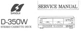 SANSUI  D-350W DOUBLE STEREO CASSETTE TAPE DECK SERVICE MANUAL INC BLK DIAGS SCHEM DIAG PCBS AND PARTS LIST 14 PAGES ENG