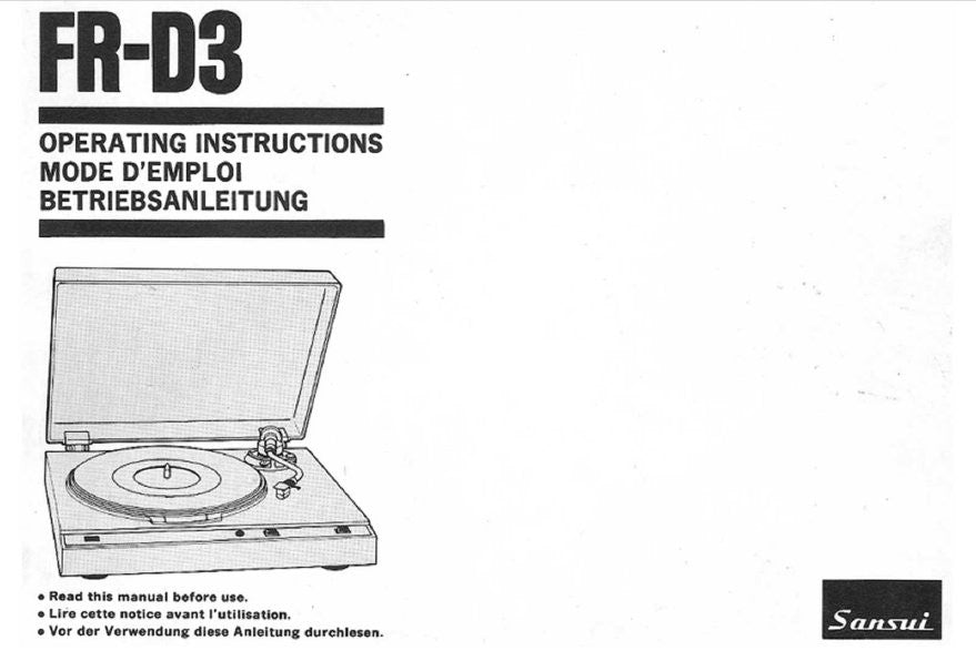 SANSUI FR-D3 AUTOMATIC RETURN TWO SPEED DIRECT DRIVE TURNTABLE OPERATING INSTRUCTIONS INC CONN DIAG 16 PAGES ENG FRANC DEUT