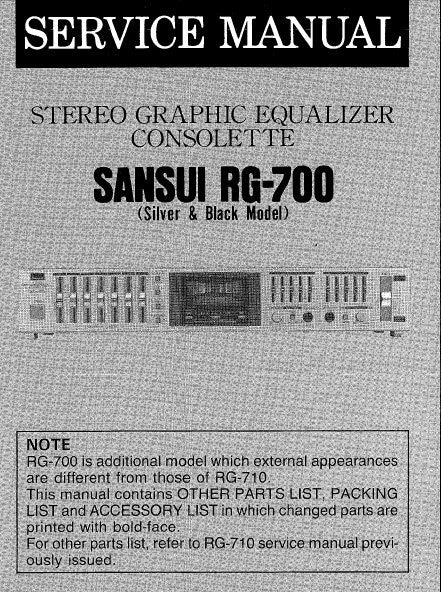 SANSUI RG-700 STEREO GRAPHIC EQUALIZER CONSOLETTE SERVICE MANUAL INC PARTS LIST 4 PAGES ENG