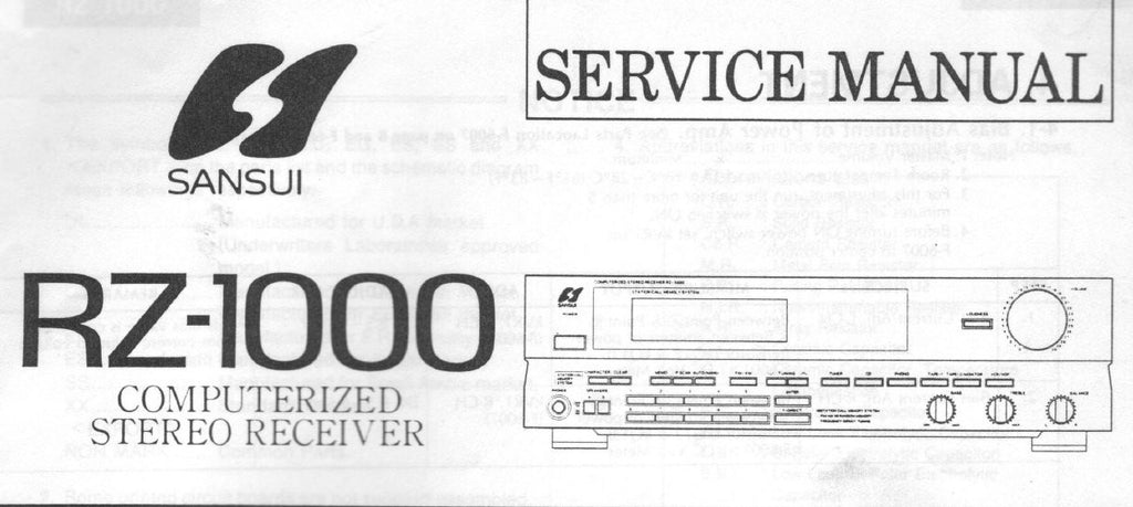 SANSUI RZ-1000 COMPUTERIZED STEREO RECEIVER SERVICE MANUAL INC BLK DIAGS SCHEM DIAG PCBS AND PARTS LIST 18 PAGES ENG