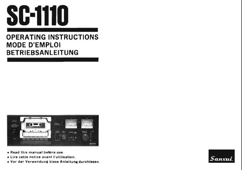 SANSUI SC-1110 STEREO CASSETTE TAPE DECK OPERATING INSTRUCTIONS INC CONN DIAG AND TRSHOOT GUIDE 32 PAGES ENG FRANC DEUT