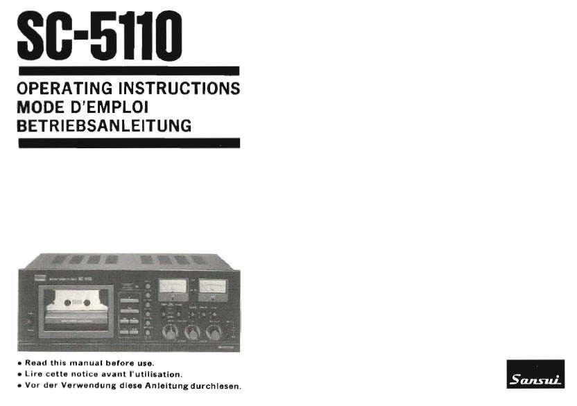 SANSUI SC-5110 STEREO CASSETTE TAPE DECK OPERATING INSTRUCTIONS INC CONN DIAG AND TRSHOOT GUIDE 50 PAGES ENG FRANC DEUT