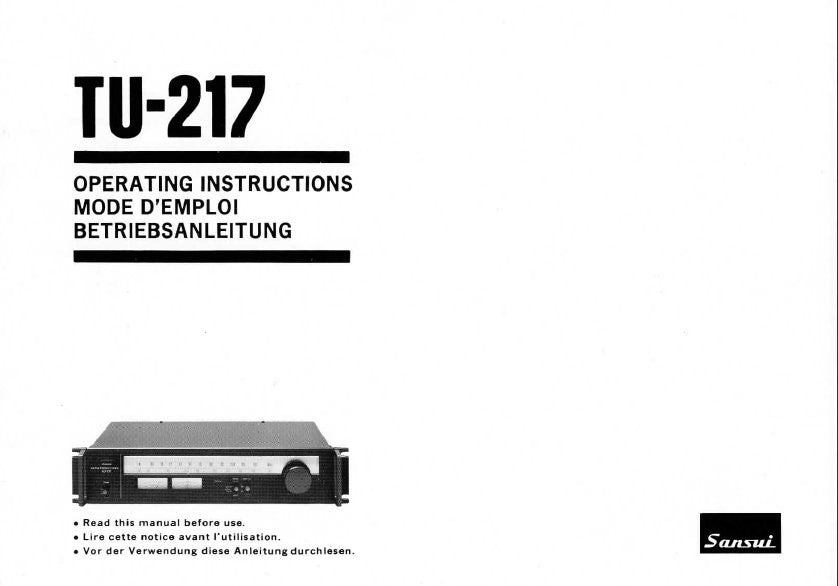 SANSUI TU-217 AM FM STEREO TUNER OPERATING INSTRUCTIONS INC CONN DIAGS 26 PAGES ENG FRANC DEUT