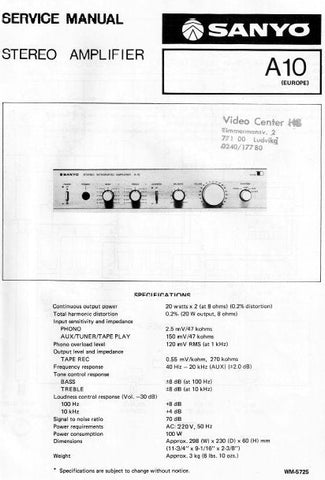 SANYO A30 POWER AMPLIFIER SERVICE MANUAL INC BLK DIAG WIRING DIAG SCHEM DIAG AND PARTS LIST 8 PAGES ENG