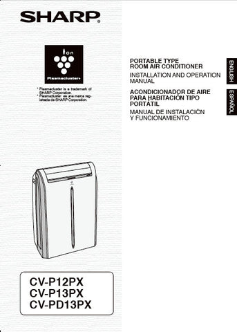 SHARP CV-P12PX CV-P13PX CV-PD13PX PORTABLE TYPE ROOM AIR CONDITIONER INSTALLATION AND OPERATION MANUAL 34 PAGES ENG