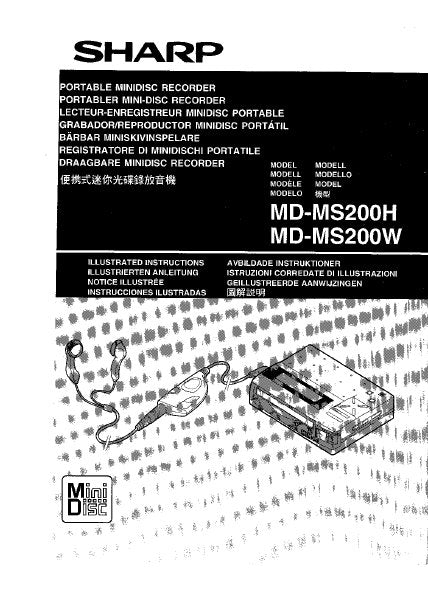 SHARP MD-MS200H MD-MS200W PORTABLE MINIDISC RECORDER ILLUSTRATED INSTRUCTIONS 20 PAGES ENG