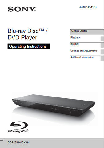 SONY BDP-BX59 BDP-S590 BLU-RAY DISC DVD PLAYER OPERATING INSTRUCTIONS 44 PAGES ENG