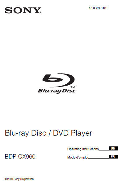 SONY BDP-CX960 BLU-RAY DISC PLAYER OPERATING INSTRUCTIONS 207 PAGES ENG FRANC