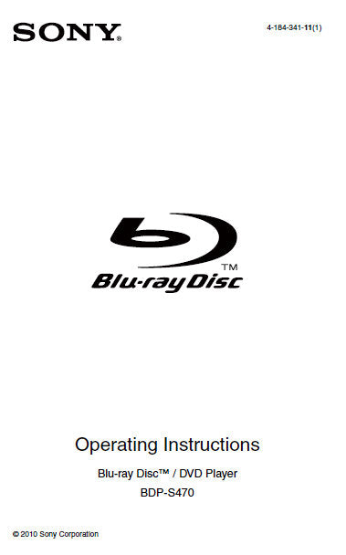 SONY BDP-S470 BLU-RAY DISC DVD PLAYER OPERATING INSTRUCTIONS 39 PAGES ENG