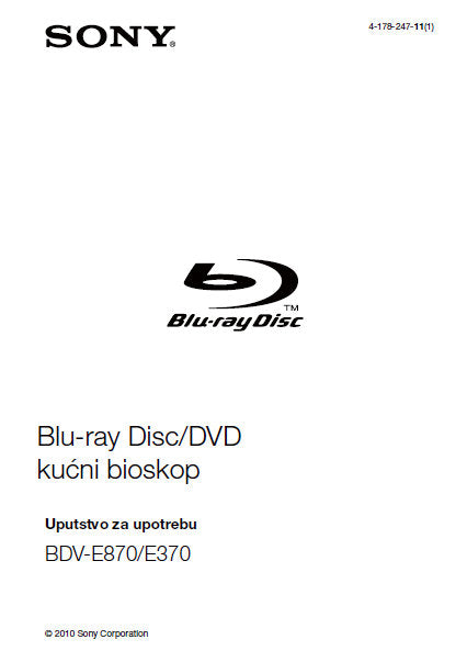 SONY BDV-E870 BDV-E370 BLU-RAY DISC DVD KUCNI BIOSKOP UPUTSTVO ZA UPOTREBU 76 PAGES SR