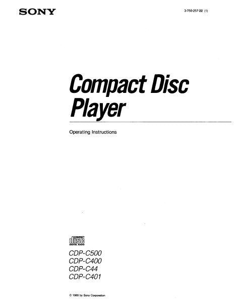 SONY CDP-C44 CDP-C400 CDP-C401 CDP-C500 CD PLAYER OPERATING INSTRUCTIONS 15 PAGES ENG