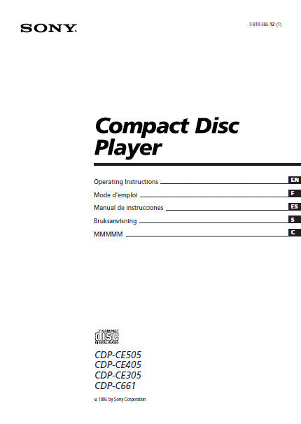 SONY CDP-C661 CDP-CE305 CDP-CE405 CDP-CE505 CD PLAYER OPERATING INSTRUCTIONS 78 PAGES ENG FRANC ESP SWED CHINESE