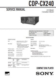 SONY CDP-CX240 CD PLAYER SERVICE MANUAL INC BLK DIAGS PCBS SCHEM DIAGS AND PARTS LIST 56 PAGES ENG