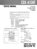 SONY CDX-A15RF CD PLAYER SERVICE MANUAL INC PCBS SCHEM DIAGS AND PARTS LIST 14 PAGES ENG
