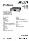 SONY HAP-Z1ES HDD AUDIO PLAYER SERVICE MANUAL INC BLK DIAGS PCBS SCHEM DIAGS AND PARTS LIST 120 PAGES ENG
