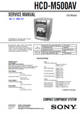 SONY HCD-M500AV COMPACT COMPONENT SYSTEM SERVICE MANUAL INC BLK DIAGS PCBS SCHEM DIAGS AND PARTS LIST 82 PAGES ENG