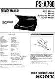 SONY PS-A790 STEREO TURNTABLE SYSTEM SERVICE MANUAL INC PCB SCHEM DIAG AND PARTS LIST 8 PAGES ENG