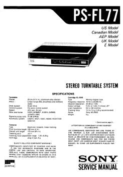 SONY PS-FL77 STEREO TURNTABLE SYSTEM SERVICE MANUAL INC BLK DIAG PCBS SCHEM DIAG AND PARTS LIST 40 PAGES ENG