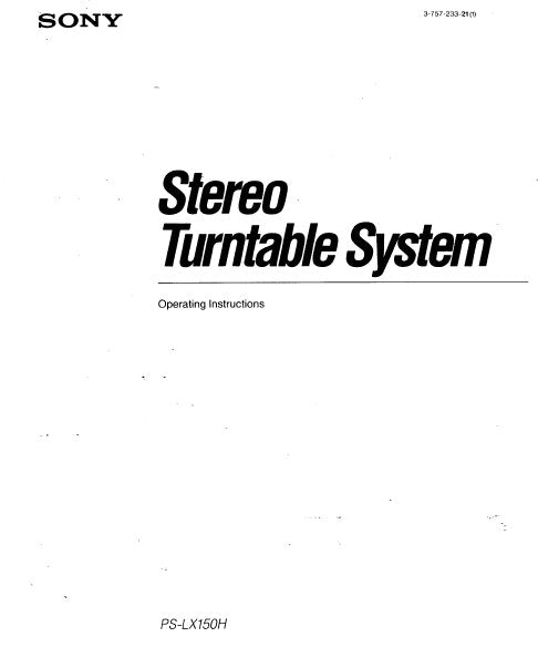 SONY PS-LX150H STEREO TURNTABLE SYSTEM OPERATING INSTRUCTIONS 6 PAGES ENG