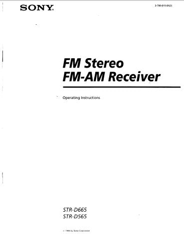 SONY STR-D565 STR-D665 FM STEREO FM AM RECEIVER OPERATING INSTRUCTIONS 20 PAGES ENG