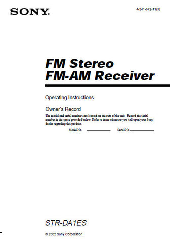 SONY STR-DA1ES FM STEREO FM AM RECEIVER OPERATING INSTRUCTIONS 64 PAGES ENG