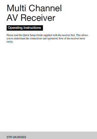 SONY STR-DA2800ES MULTI CHANNEL AV RECEIVER OPERATING INSTRUCTIONS 138 PAGES ENG