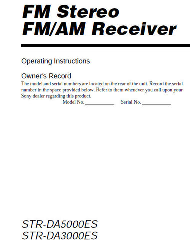 SONY STR-DA3000ES STR-DA5000ES FM STEREO FM AM RECEIVER OPERATING INSTRUCTIONS 68 PAGES ENG